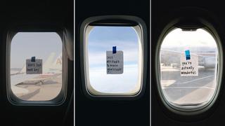 Aeromoza alegra pasajeros con mensajes positivos en su ventana