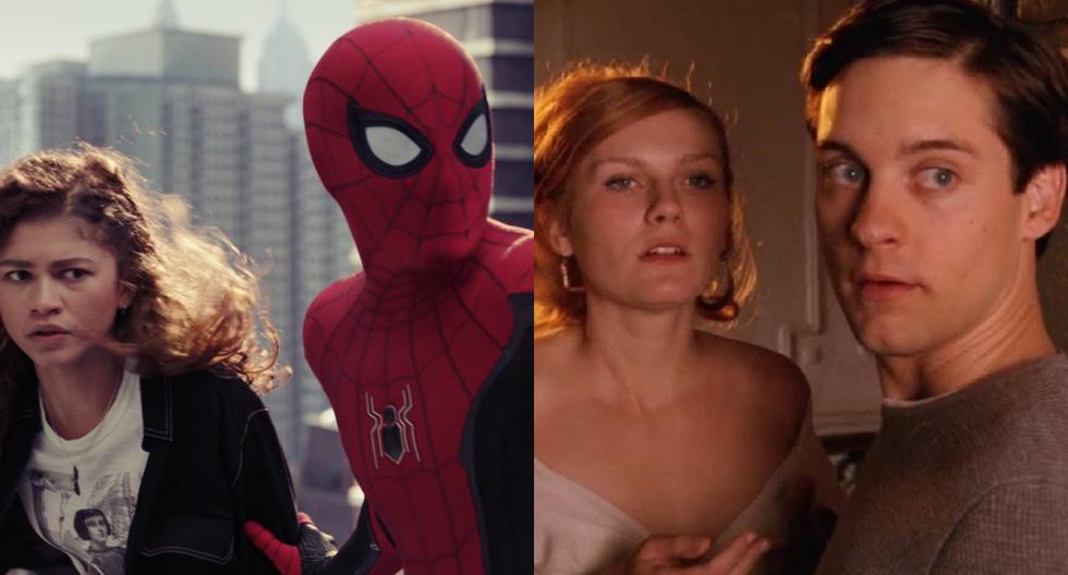 A la izquierda, Zendaya y Tom Holland en "Spiderman: No Way Home" (2021). A la derecha, Kirsten Dunst y Tobey Maguire en "Spiderman 2" (2004). Ambas son consideradas las mejores películas del héroe. (Fotos: Sony Pictures/Marvel Studios)