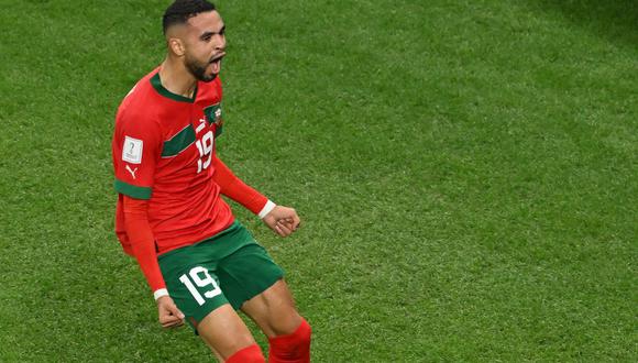 Youssef En-Nesyri es el primer jugador de Marruecos en marcar tres goles en mundiales. (Foto: AFP)