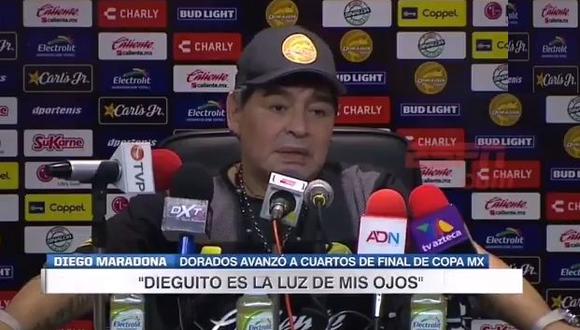 Diego Armando Maradona en plena conferencia de prensa se animó a hablar sobre la relación que lleva con su menor hijo Dieguito Fernando. (Video: Infobae - Foto: captura).