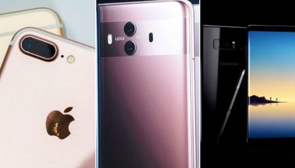 El iPhone 8 Plus, Samsung Note 8 y Huawei Mate 10 son los teléfonos de gama alta más preciados de este año. (Foto: agencias)