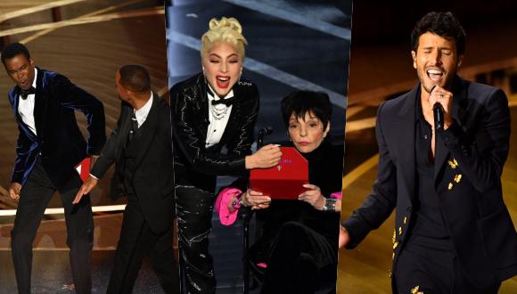 De izquierda a derecha: tres momentos que marcaron la 94 edición de los Oscar pero fueron muchos más. Foto: AFP