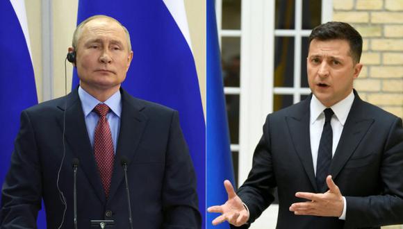 El presidente ruso, Vladimir Putin, y su homólogo ucraniano negro, Volodymyr Zelensky.