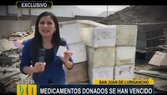En un reportaje periodístico se denunció que medicamentos vencidos estaba en un ambiente del hospital de San Juan de Lurigancho. (Buenos Días Perú)