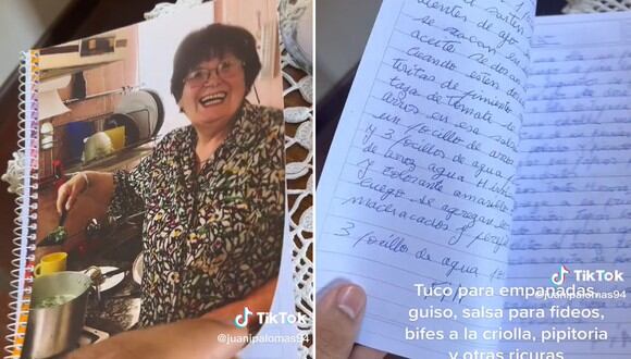 El joven compartió el cuaderno que su abuela le hizo antes de viajar a España. | Foto captura: @juanipalomas94 / TikTok
