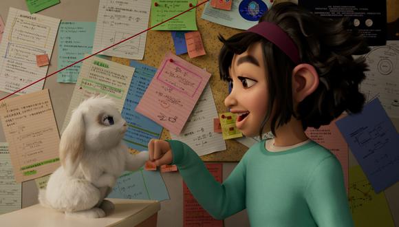En la imagen, Fei Fei y el conejo Bungee, antes de empezar el viaje de "Más allá de la luna". Foto: Netflix.