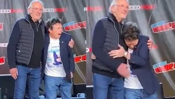 Michael J. Fox y Christopher Lloyd, actores de "Volver al futuro", protagonizaron un emotivo reencuentro en la Comic Con de Nueva York. (Foto: Captura Twitter).