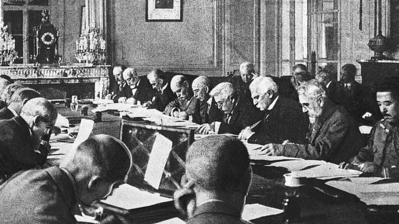 The Treaty of Versailles imposed conditions on Germany as responsible for the First World War.  (GETTY IMAGES).