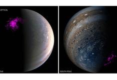 NASA presenta al dúo dinámico de Júpiter: sus auroras