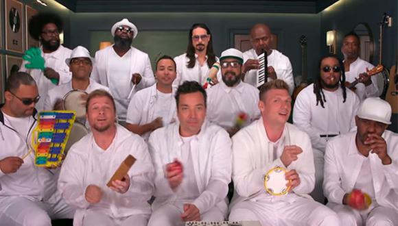 Jimmy Fallon junto a la banda The Roots acompañaron a a los Backstreet Boys cantando "I Want It That Way". (Facebook)