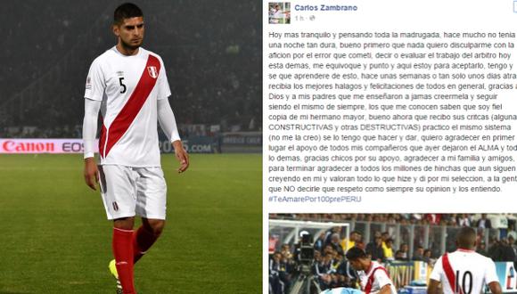 Carlos Zambrano en Facebook: "Me equivoqué, pido disculpas"