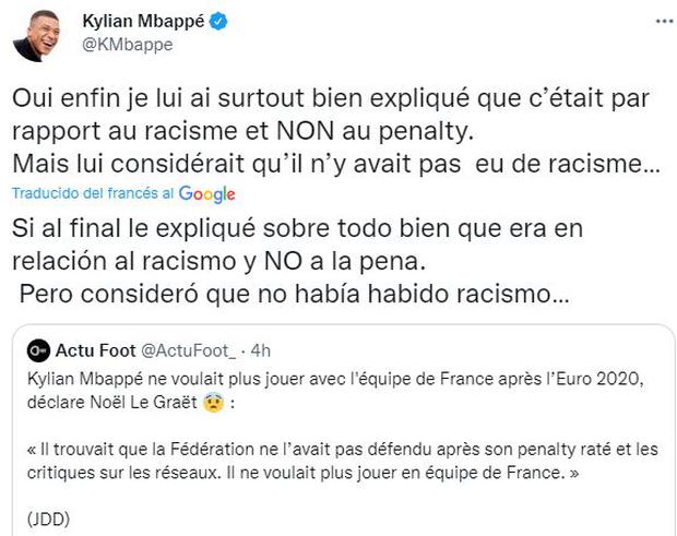 La respuesta de Kylian Mbappé a Noël Le Graët, presidente de la Federación Francesa de Fútbol.