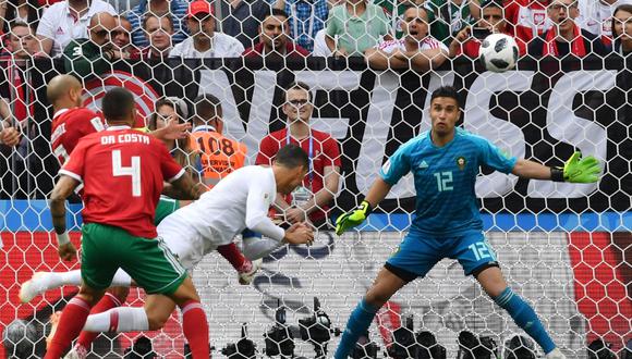 La selección de Portugal se puso en ventaja ante Marruecos, gracias a un cabezazo de Cristiano Ronaldo en el inicio del cotejo por el Grupo B del Mundial Rusia 2018. (Foto: AFP)