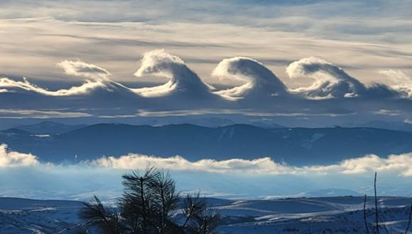 La curiosa formación de nubes que fue vista en el cielo de Wyoming. (FACEBOOK/ RACHEL GORDON)