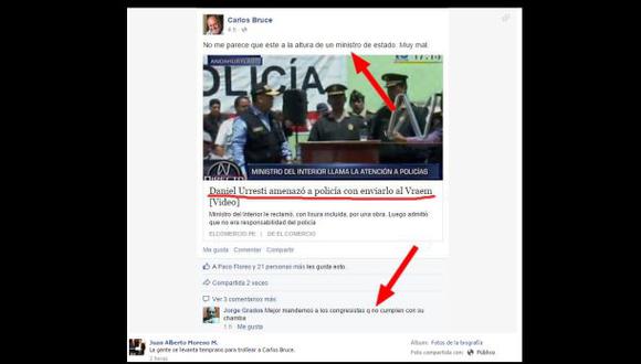 Facebook: 'trollean' a Carlos Bruce por criticar a Urresti