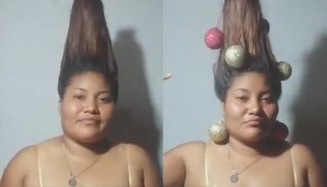 Esta mujer se ha hecho viral con este peinado que rinde tributo a la Navidad. (Paraguay CDE Top / Facebook)