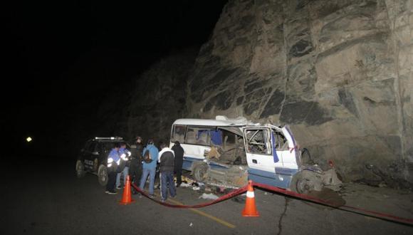 La coaster quedó empotrada en una parte del cerro en el kilómetro 68 de la vía Lima-Canta. El violento choque ocurió a lsa 8:50 p.m. del domingo 28 de julio (Foto: José Caja/GEC)