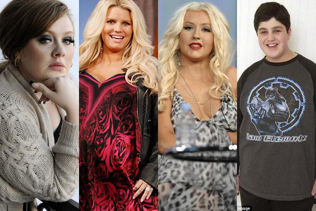 De izquierda a derecha: Adele, Jessica Simpson, Christina Aguilera y Josh Peck, cuando tenían sobrepeso.