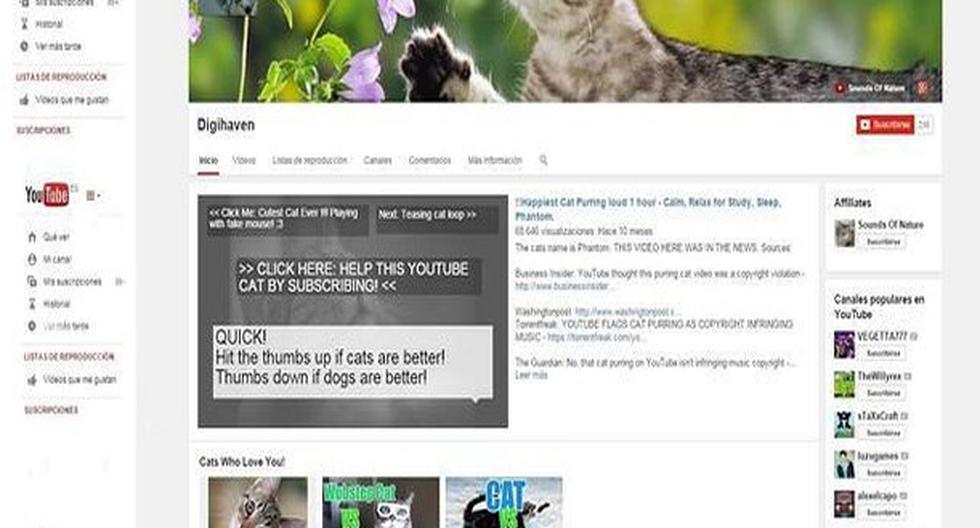 YouTube tuvo que volver a colocar el video del gato ronroneando. (Foto: Captura)