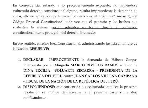 Resolución sobre allanamientos por el caso Rolex que involucra a la presidenta Dina Boluarte. (Foto: Poder Judicial)