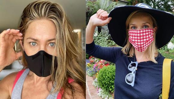 Jennifer Aniston y Reese Witherspoon incentivando el uso de mascarilla en Instagram.