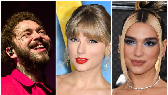 Post Malone, Taylor Swift y Dua Lipa son los favoritos para el premio de Álbum del año en los Grammy 2021. (Foto: AFP)