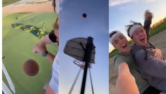Un joven, con la ayuda de sus dos amigos, encestó una pelota de básquet desde una avioneta de 300 metros de altura. (Foto: corben.monzon/Instagram).