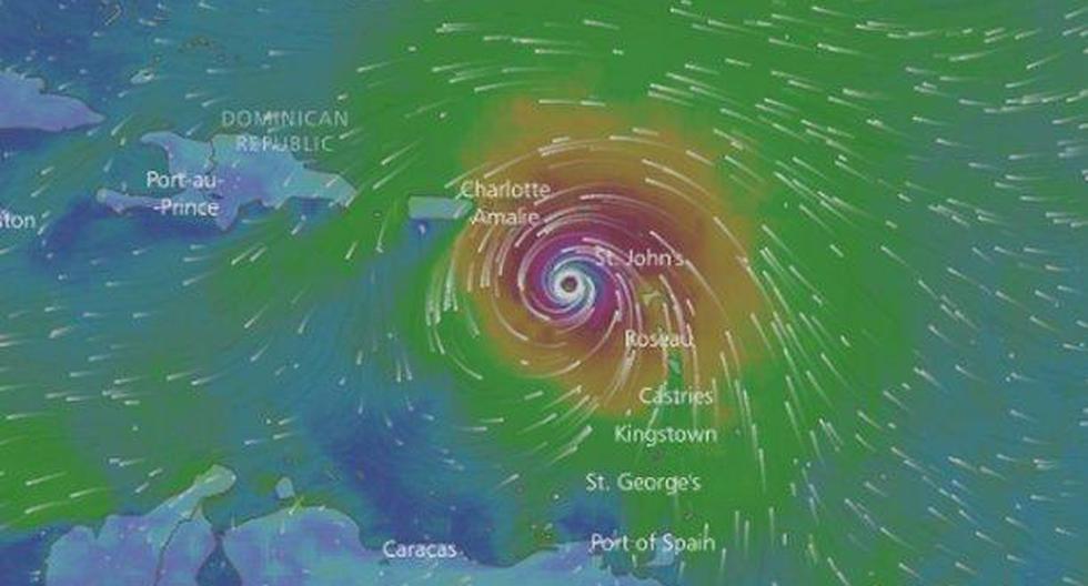 YouTube. Con vientos máximos sostenidos de 260 kilómetros por hora, María ha tocado tierra en Dominica en el Caribe. (Foto: Windy.com)