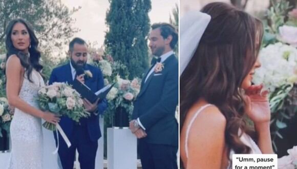 En esta imagen se aprecia a la mujer que detuvo la ceremonia de su boda al darse cuenta de que cometió “un terrible error”. (Foto: @jetsetbecks / TikTok)