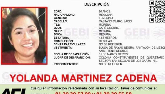 Yolanda Martínez desapareció el 31 de marzo en Nuevo León, México.