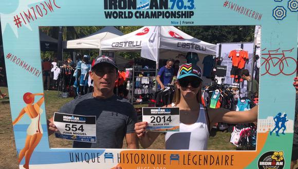 Veinticuatro peruanos compitieron en el Ironman 70.3 World Championship de Francia con Vladimir Figari, Elise Portugal y María Pía Raffo, en la foto junto a su padre, entre los más destacados. (Foto: Facebook)