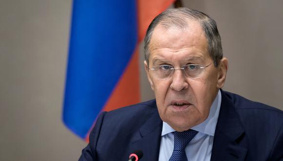 El Ministro de Relaciones Exteriores de Rusia, Sergei Lavrov, da una conferencia de prensa en Ginebra el 21 de enero de 2022. (Giovanni GREZZI / AFP).