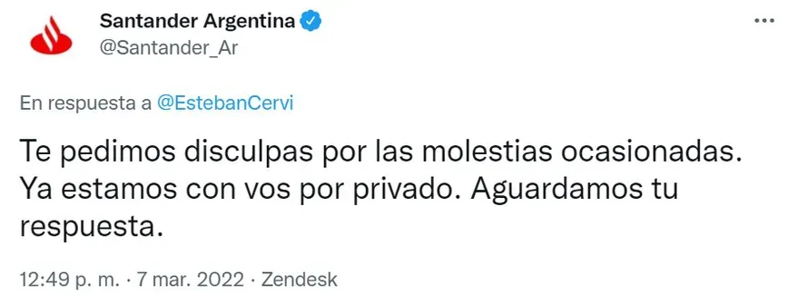 Santander apologized on Twitter.