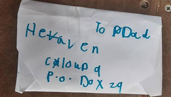La carta de la niña de 8 años a su padre fallecido. (Foto: Spotted Braunstone / Facebook)