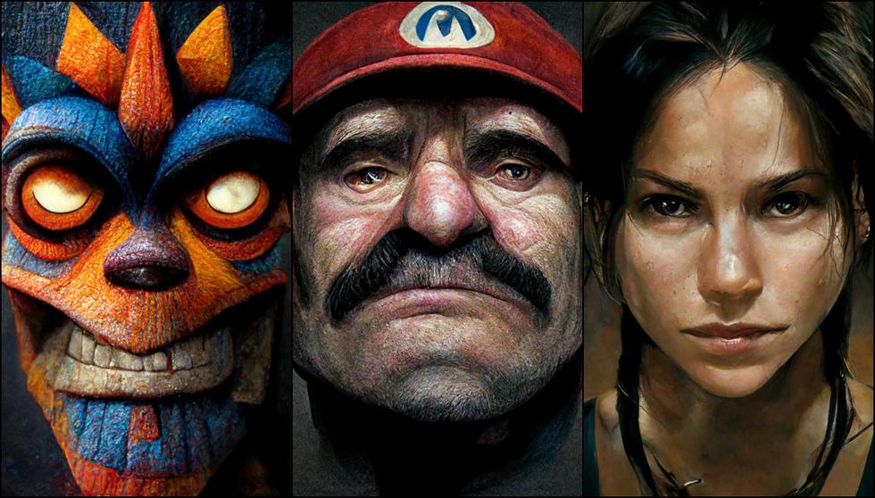 Así lucen los rostros de Crash Bandicoot, Mario Bros y Lara Croft en una versión ultrarealista.