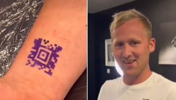 En esta imagen se aprecia al hombre que se tatuó el código QR de su tarjeta de socio de un supermercado porque la paraba olvidando. (Foto: @tescosclubcardguy / TikTok)