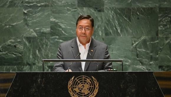 El presidente boliviano, Luis Alberto Arce Catacora, se dirige a la 78.ª Asamblea General de las Naciones Unidas en la sede de la ONU en la ciudad de Nueva York el 19 de septiembre de 2023. (Foto de ANGELA WEISS / AFP)