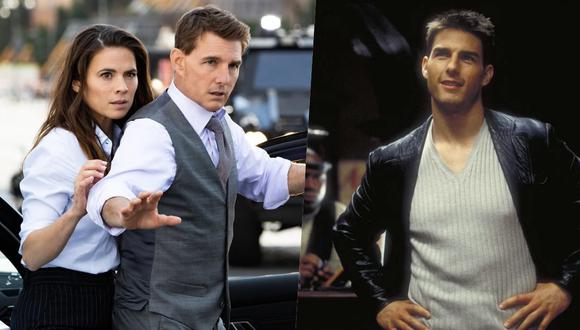 (Izquierda) Tom Cruise y Hayley Atwell
en una escena de "Misión imposible: sentencia mortal". (Derecha) El actor en la primera película de la saga.