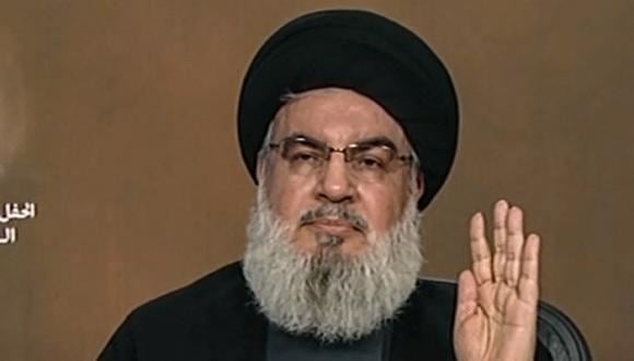 El líder del movimiento chiita libanés Hezbolá, Hassan Nasrallah, pronuncia un discurso televisado, el 5 de enero de 2024. (Foto de Al-Manar / AFP)