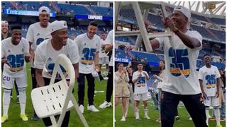 La alegría de David Alaba: volvió a festejar con una silla en el Real Madrid | VIDEO