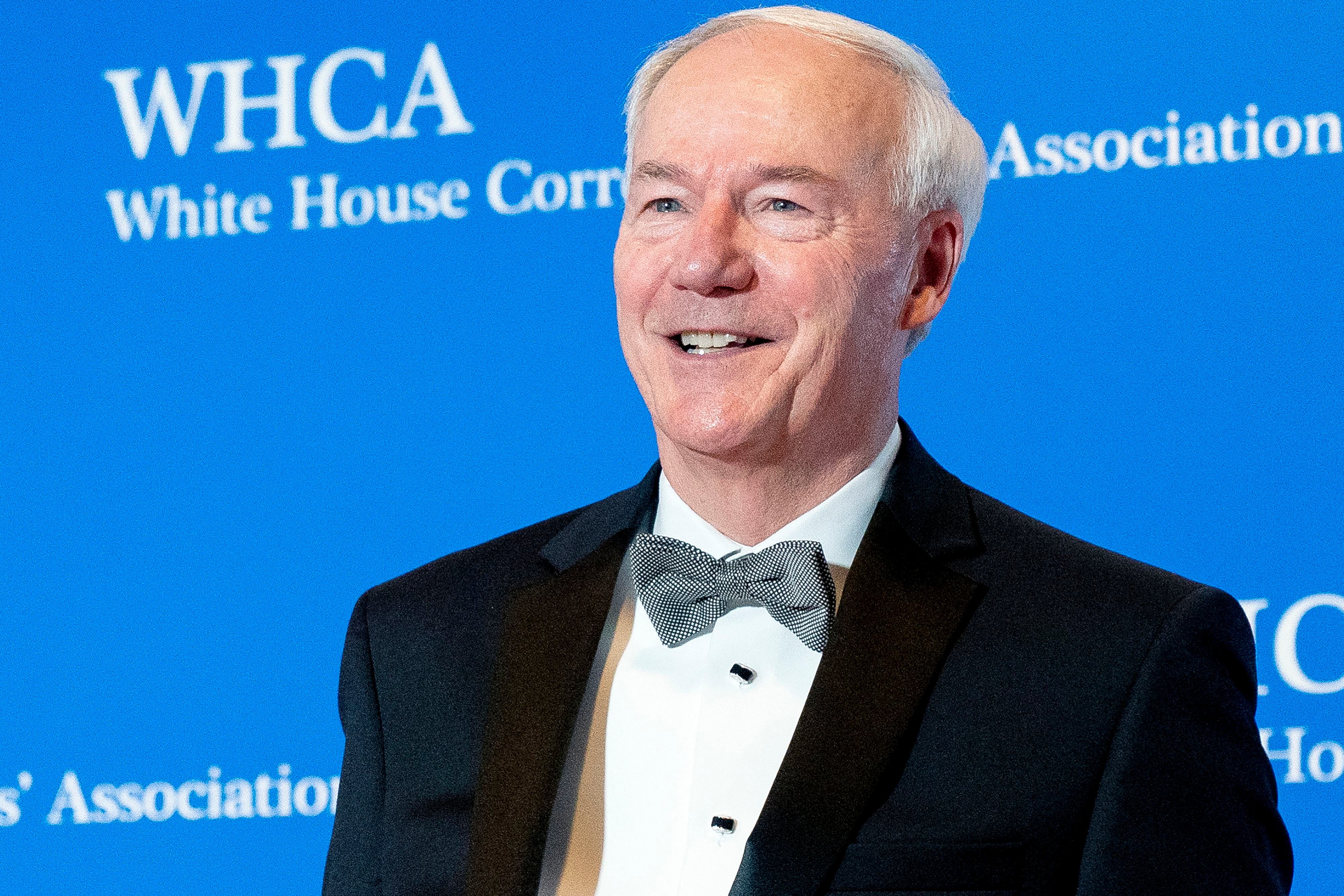 Former Arkansas Governor and presidential hopeful Asa Hutchinson arrives for the White House Correspondents Association Dinner at the Washington Hilton on April 29, 2023. (Photo by Stefani Reynolds/AFP)