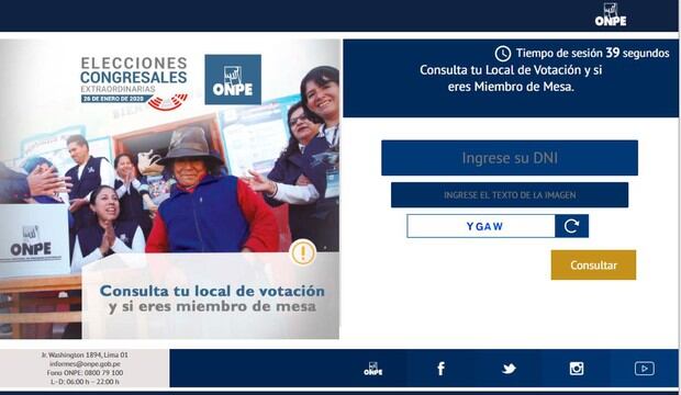 Página para completar su DNI y saber su local y votación y si es miembro de mesa (Foto: ONPE)