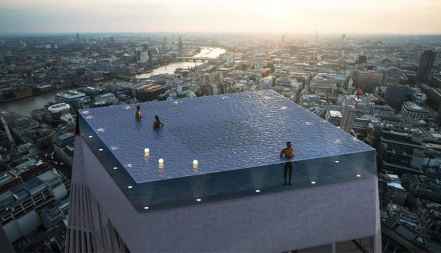 La piscina, que tendrá una capacidad de 600 mil litros, estará colocada sobre un edificio de 55 plantas, a más de 200 metros de altura. (Foto: Compass Pools)