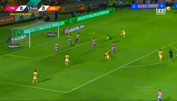 Tigres se adelantó en el marcador frente al Atlético San Luis por la jornada 4 de la Copa MX. Raúl Torres fue el autor del primer gol de la noche (Foto: captura de pantalla)
