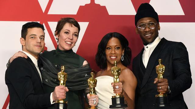 Rami Malek, Olivia Colman, Regina King y Mahershala Ali, los actores ganadores en el Oscar 2019. (Foto: AFP)