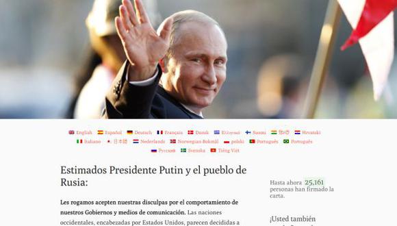 Crean página web para que Occidente se "disculpe" con Putin