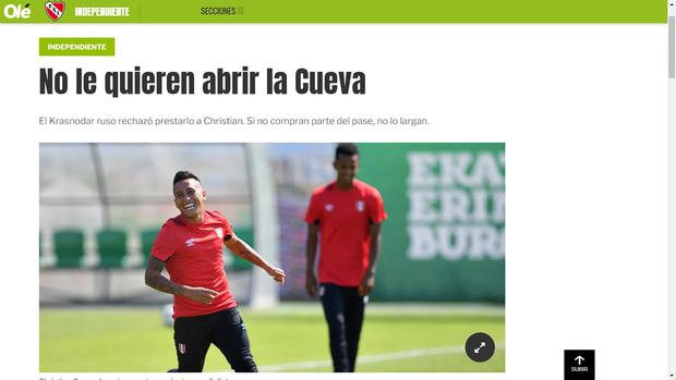 Christian Cueva: this is how Olé reported about the player's frustrated pass.