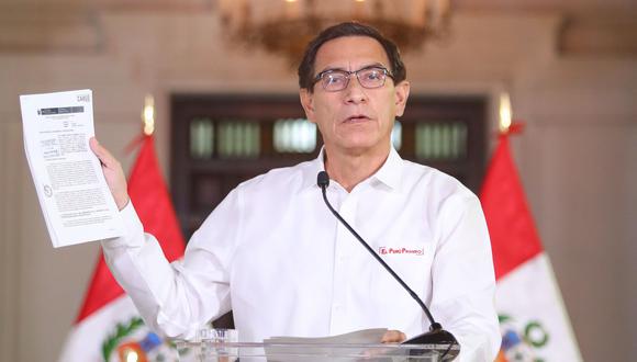 “Nuestra defensa es la defensa del orden constitucional”, afirmó el presidente Vizcarra en referencia a la demanda competencial en el pronunciamiento que brindó. (Foto: Presidencia Perú)