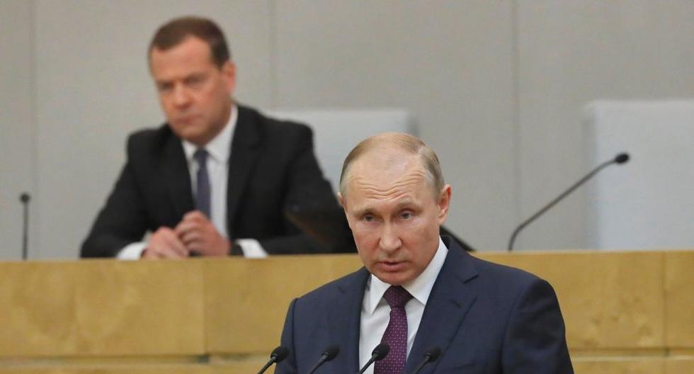 Dmitri Medvédev ejercio desde 2012 el cargo de primer ministro. Vladimir Putin habló ante la Cámara de diputados. (Foto: EFE)