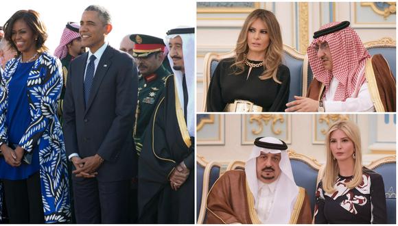 Michelle Obama y su esposo visitaron Arabia Saudí el 27 de enero del 2015. Melania Trump e Ivanka Trump están en ese país. (Fotos: AP / AFP).